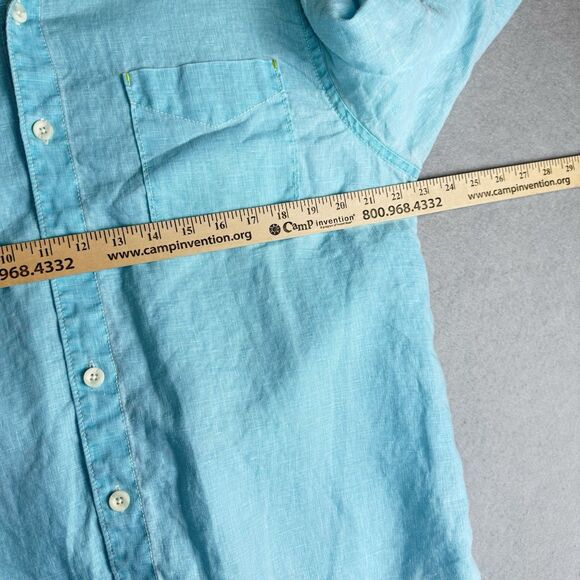 Tommy Bahama Mens Button Up Shirt Teal Blue-Green L 100% LINEN Long Sleeve - Picture 6 of 6